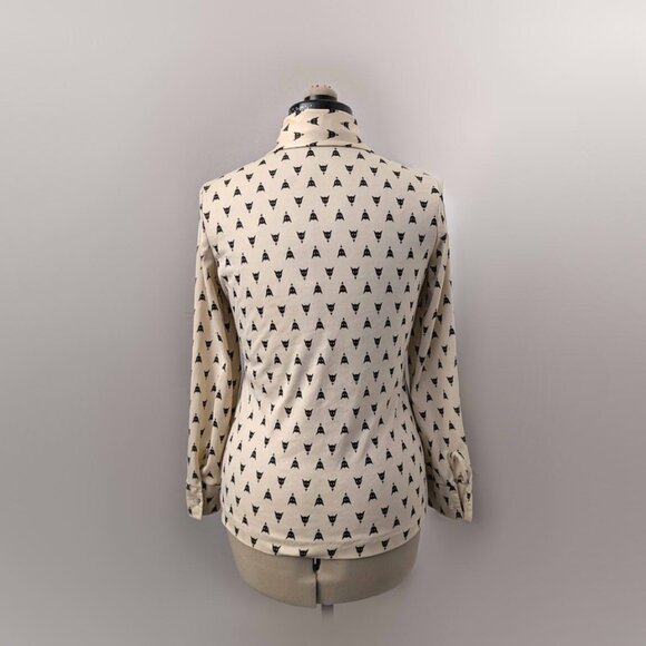 vintage cream 70s disco secretary blouse with black cat print - Picture 4 of 7